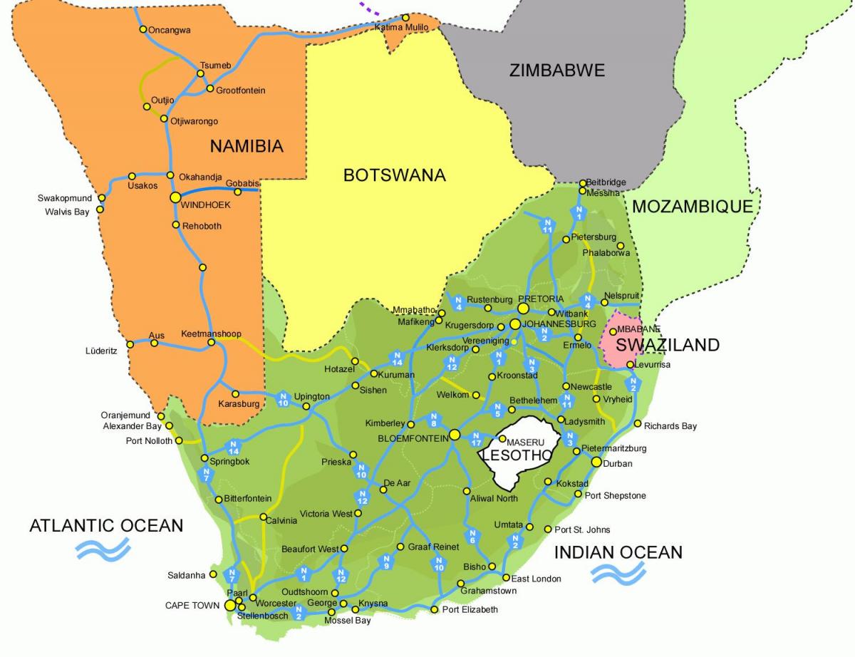 mapa Lesotom i južnoj africi