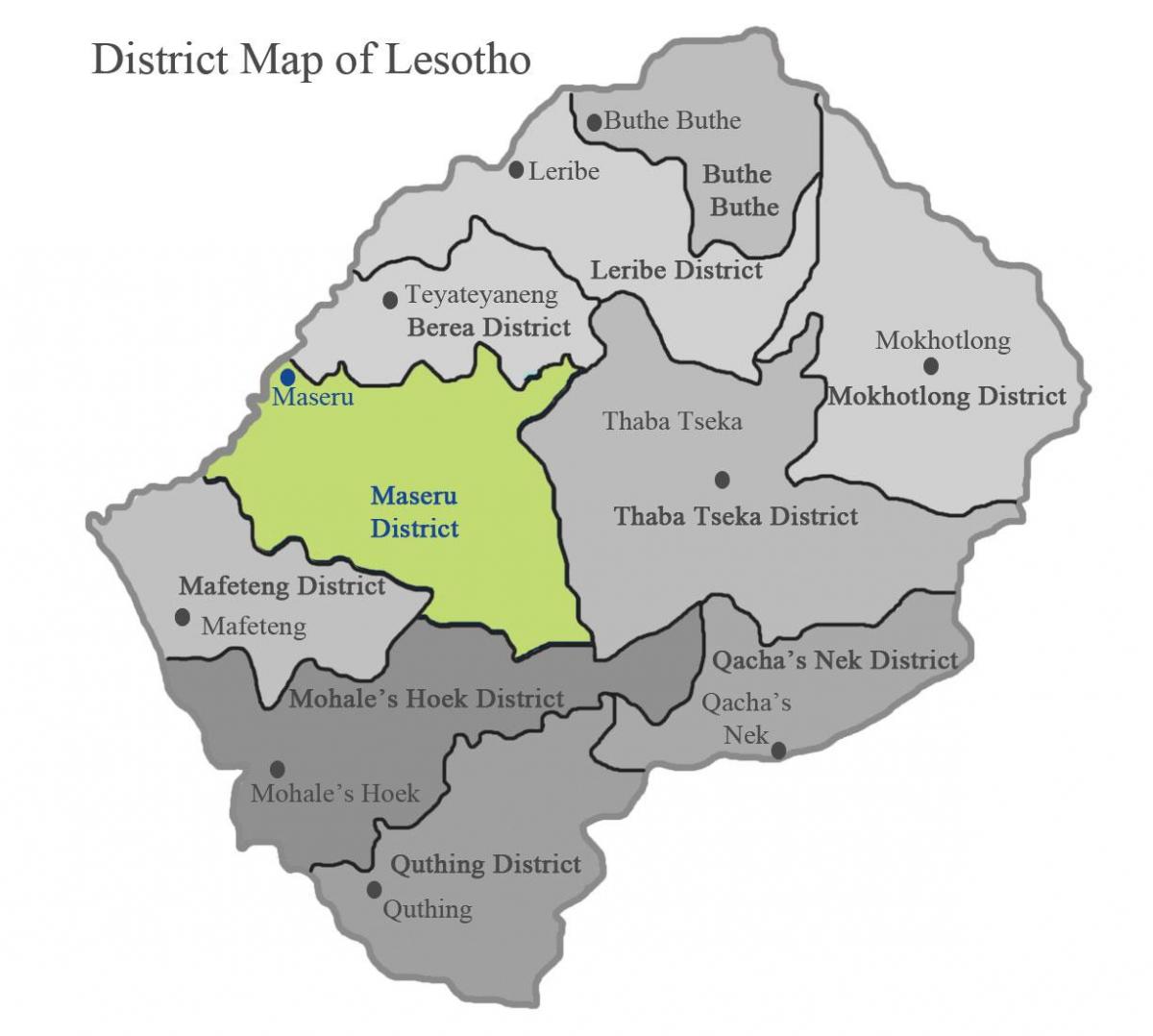 mapa Lesotom pokazuje okruga