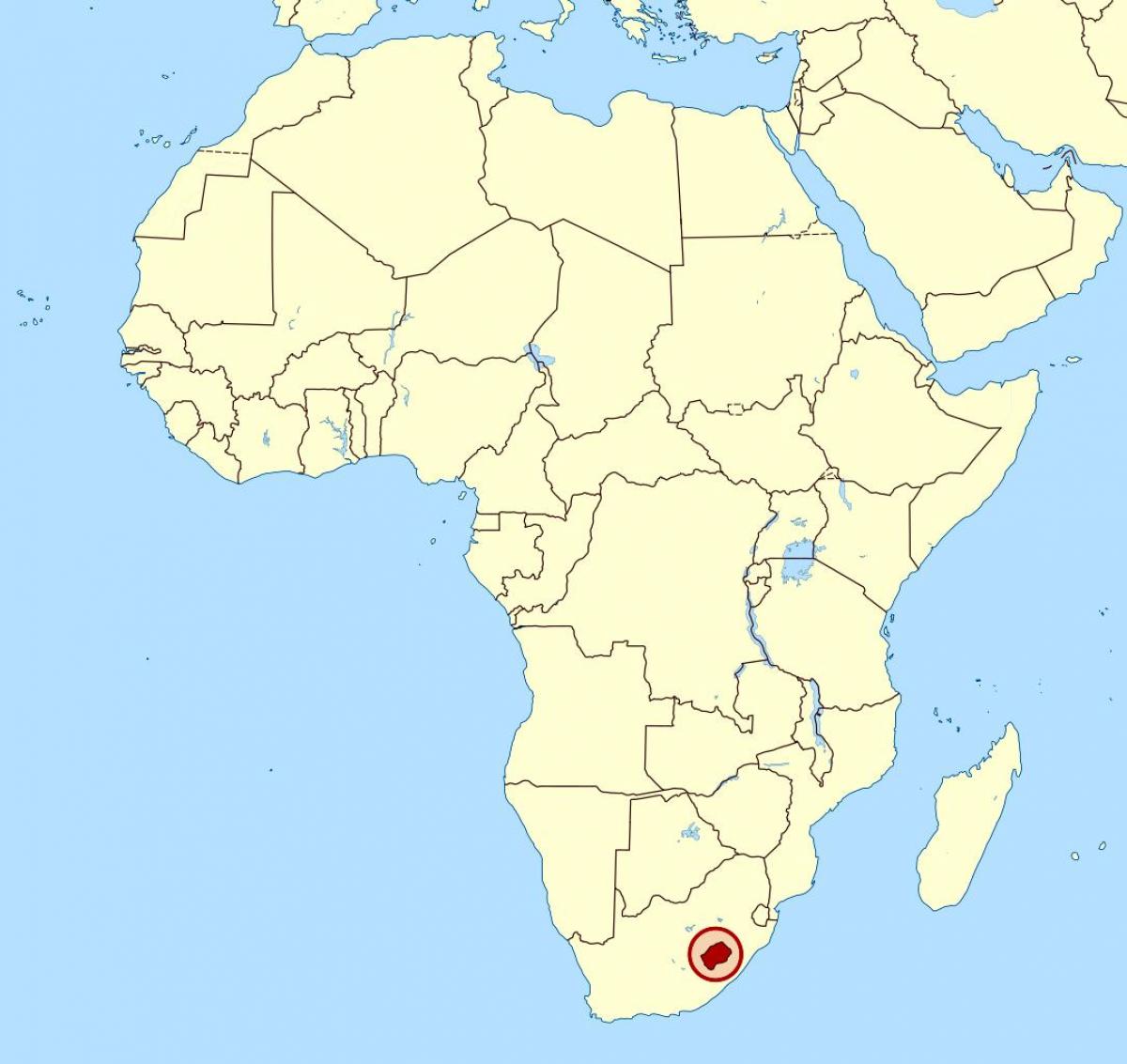 mapa Lesotom na mapi afrike