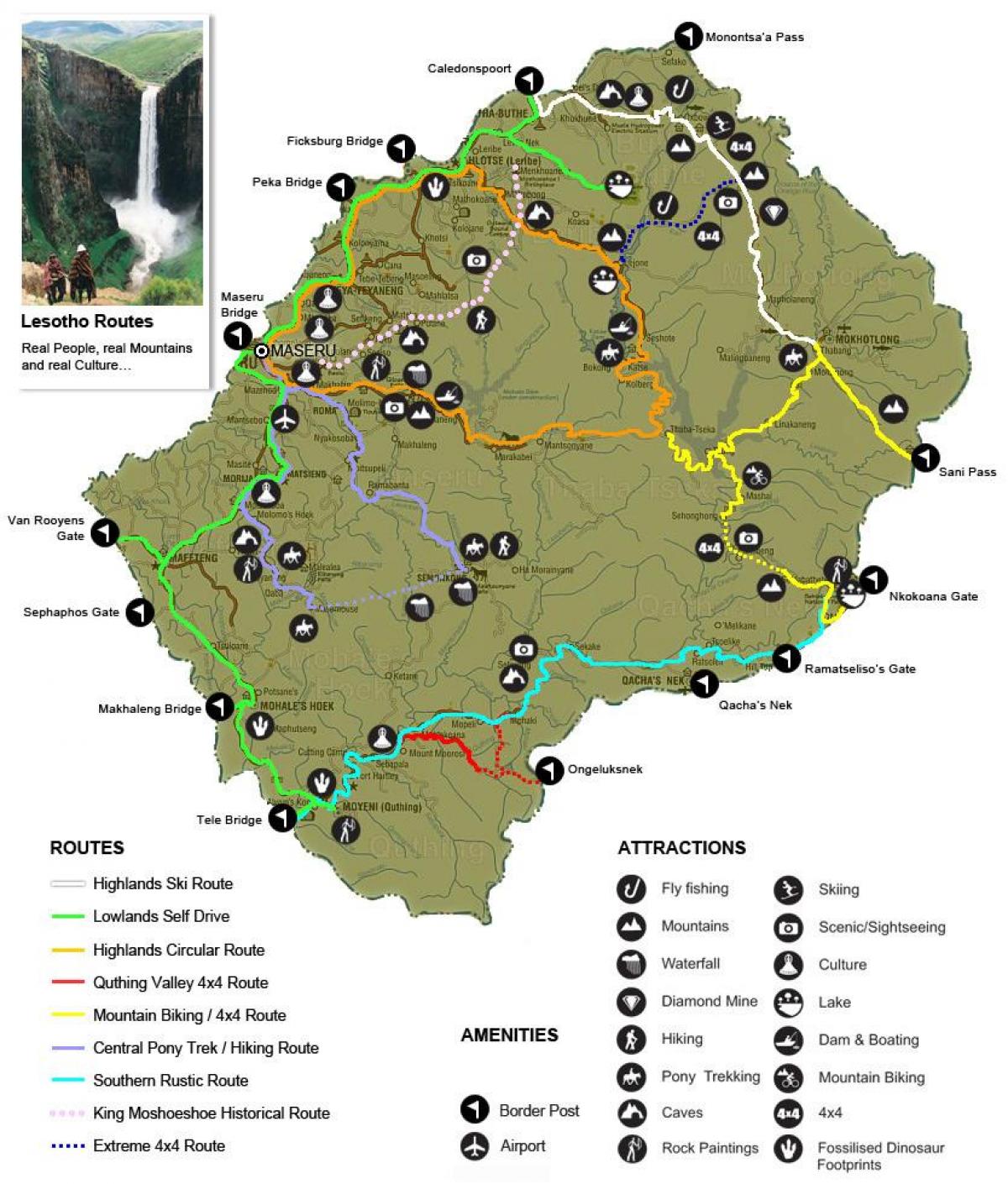 mapa Lesotom turističke